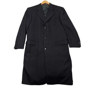 Hickey Freeman Mens 44R Classic Fit Overcoat Jacket Gray Wool Herringbone